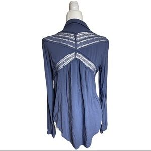 Free People Wild Wing Button Down Blue Blouse size S